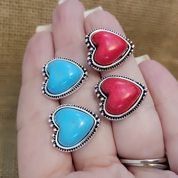 WESTERN HOWLITE HEART EARRINGS, CHOICE OF COLOR - Picture 1 of 8